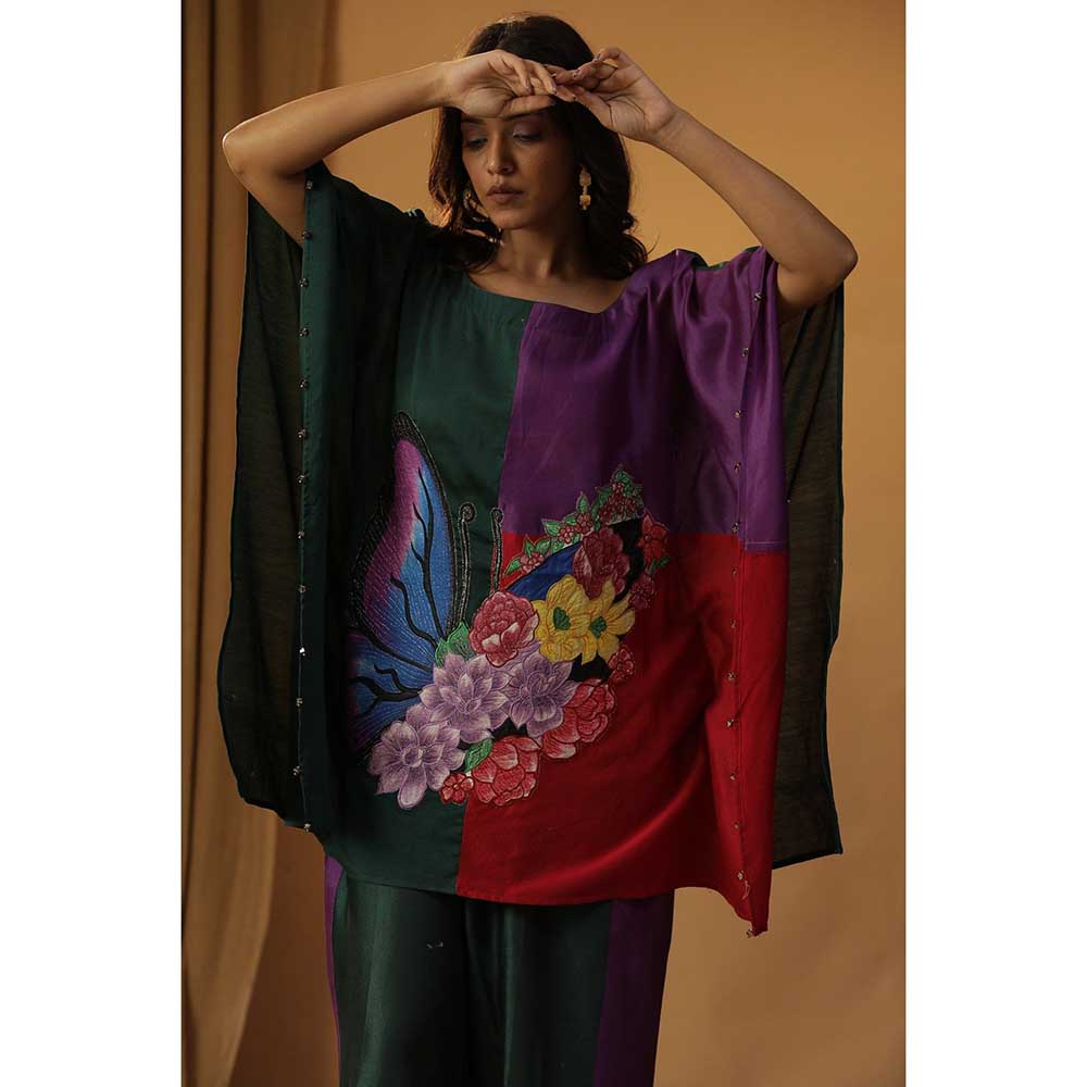 Arpita Sulakshana Multi-Color Butterfly Block Print Kaftan with Pant (Set of 2)