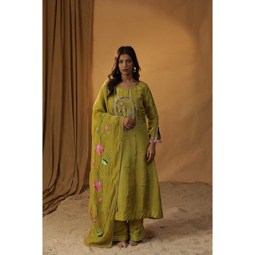 Arpita Sulakshana Herbal Garden Green Embroidered Suit (Set of 3)