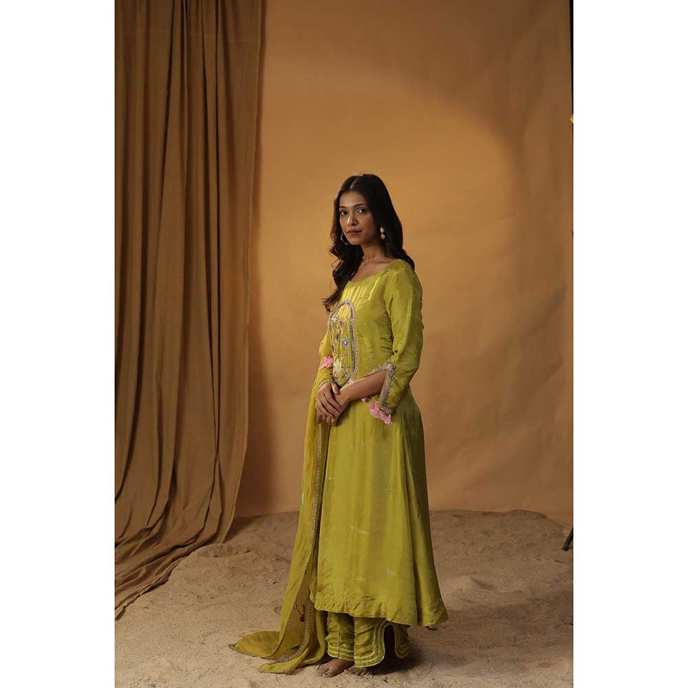 Arpita Sulakshana Herbal Garden Green Embroidered Suit (Set of 3)
