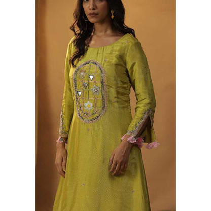 Arpita Sulakshana Herbal Garden Green Embroidered Suit (Set of 3)