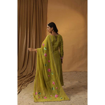 Arpita Sulakshana Herbal Garden Green Embroidered Suit (Set of 3)