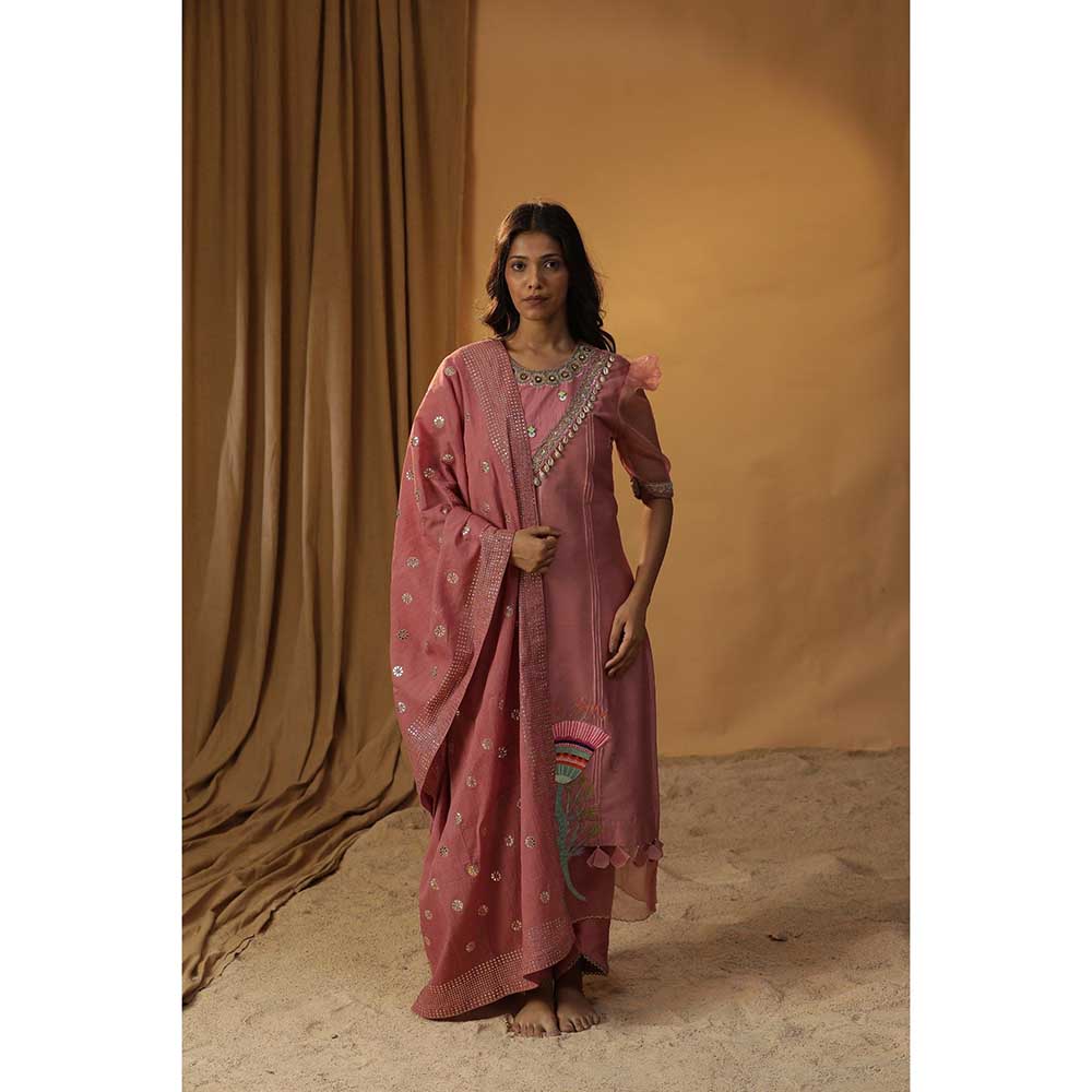 Arpita Sulakshana Canyon Rose Bell Flower Pink Handpainted Suit (Set of 3)