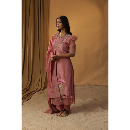 Arpita Sulakshana Canyon Rose Bell Flower Pink Handpainted Suit (Set of 3)