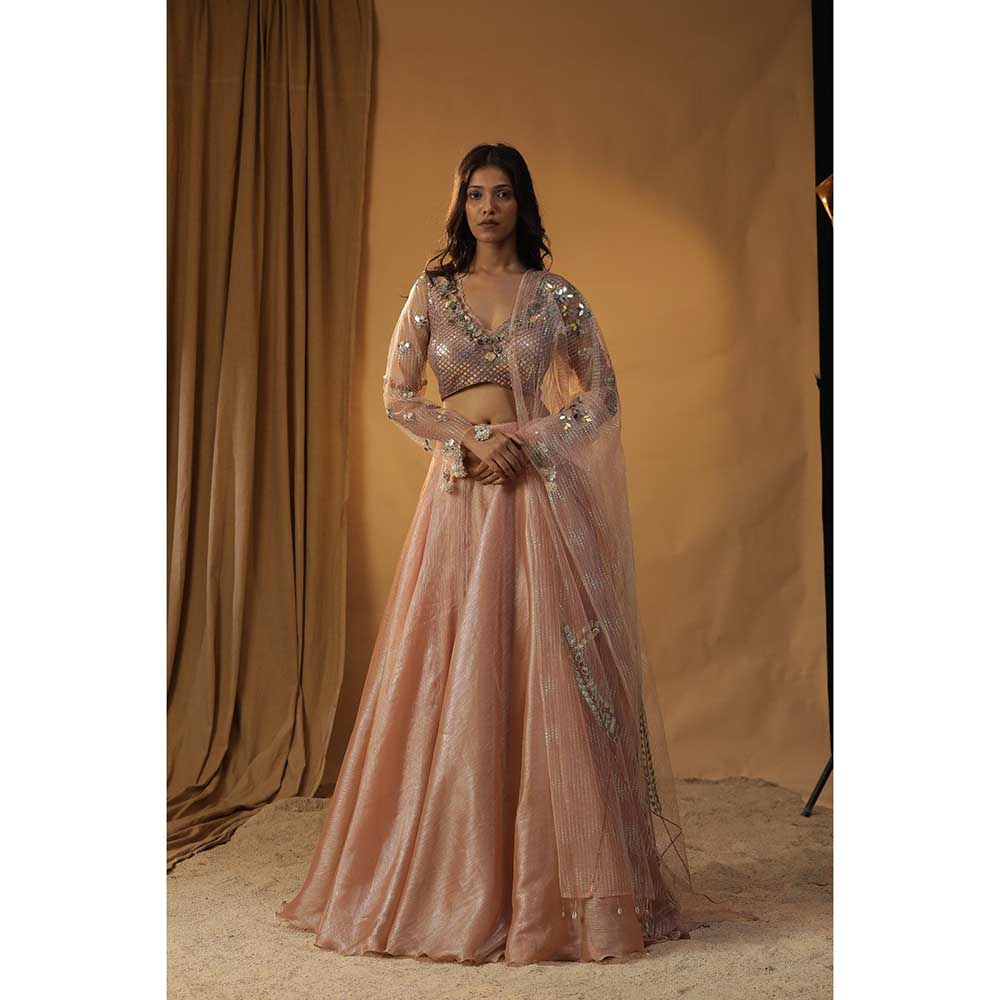 Arpita Sulakshana Peach Organza Lehenga Choli (Set of 3)