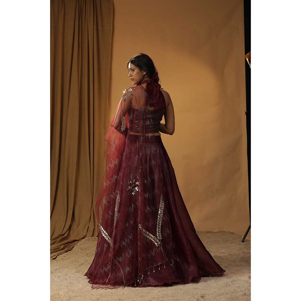 Arpita Sulakshana Maroon Organza Lehenga Choli (Set of 3)