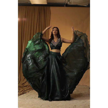 Arpita Sulakshana Green Organza Lehenga Choli (Set of 3)