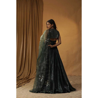Arpita Sulakshana Green Organza Lehenga Choli (Set of 3)
