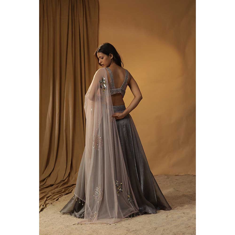Arpita Sulakshana Grey Organza Lehenga Choli (Set of 3)