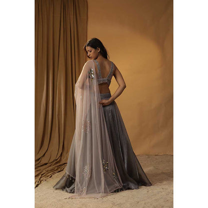 Arpita Sulakshana Grey Organza Lehenga Choli (Set of 3)