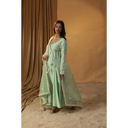 Arpita Sulakshana Pista Green Angarkha Suit & Pant with Dupatta (Set of 3)