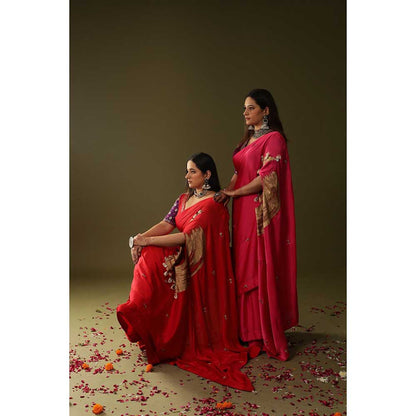 Arpita Sulakshana Red Pre Stitched Blouse Saree with Stitched Blouse