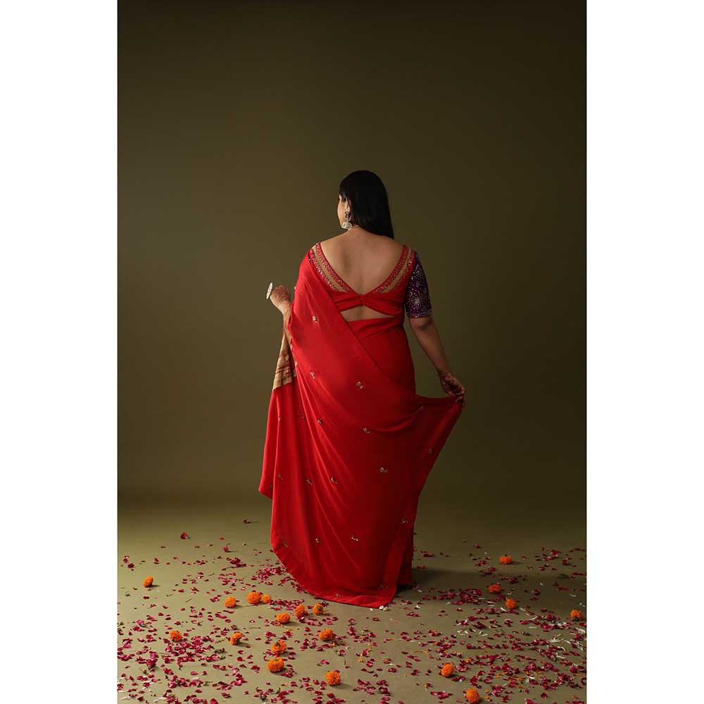 Arpita Sulakshana Red Pre Stitched Blouse Saree with Stitched Blouse