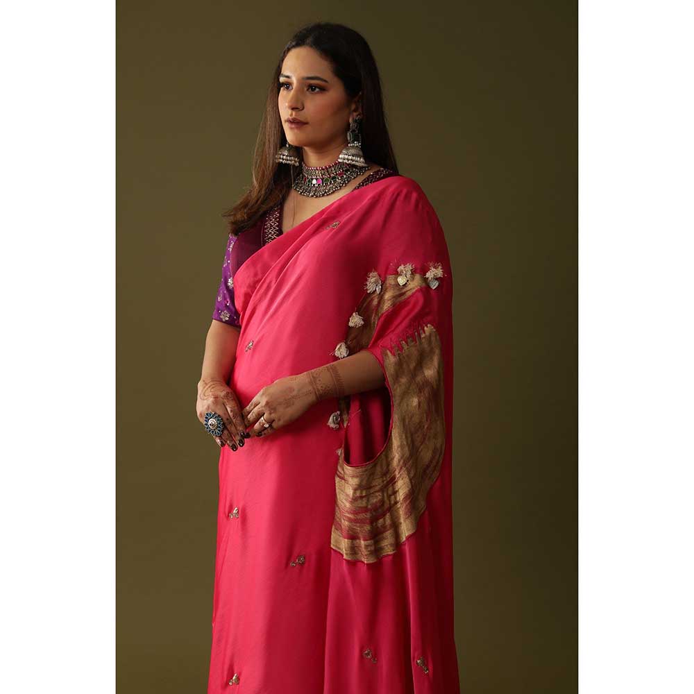 Arpita Sulakshana Pink Pre Stitched Blouse Saree with Stitched Blouse