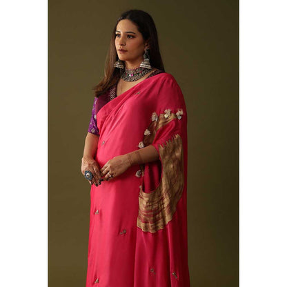 Arpita Sulakshana Pink Pre Stitched Blouse Saree with Stitched Blouse