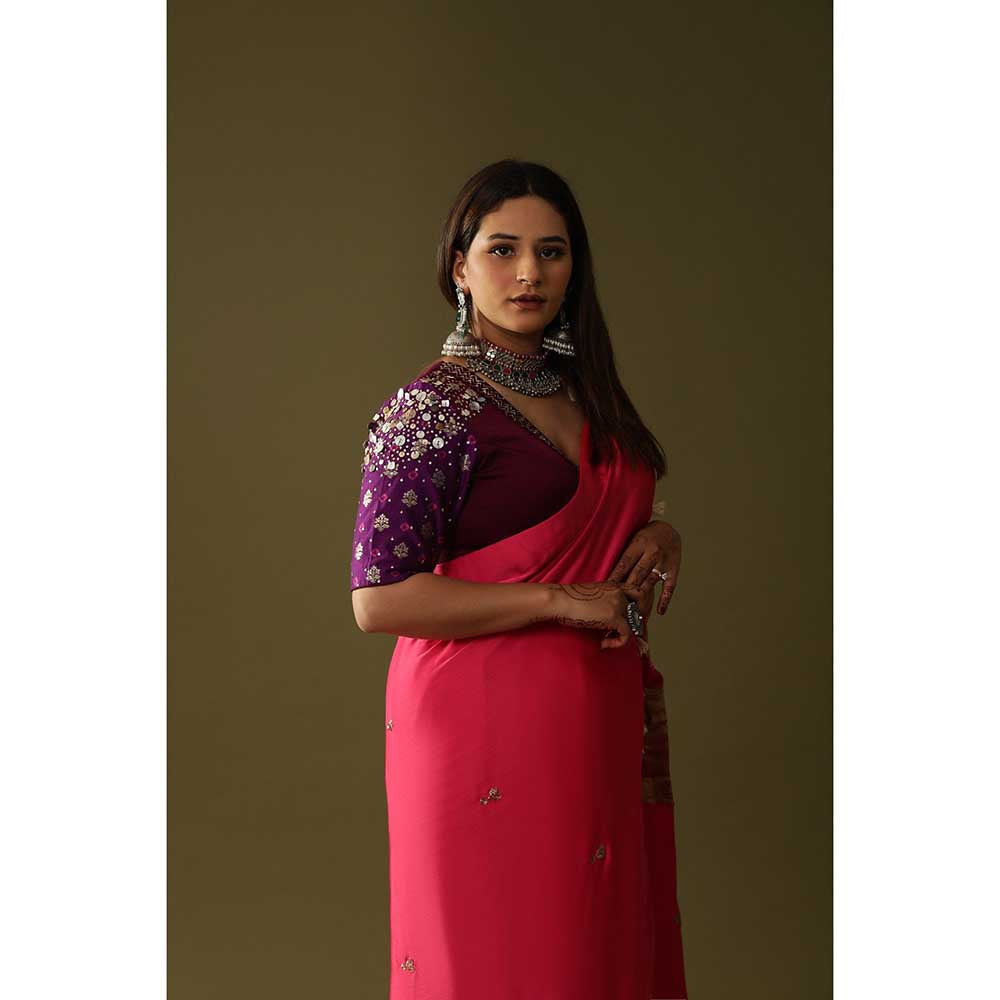 Arpita Sulakshana Pink Pre Stitched Blouse Saree with Stitched Blouse