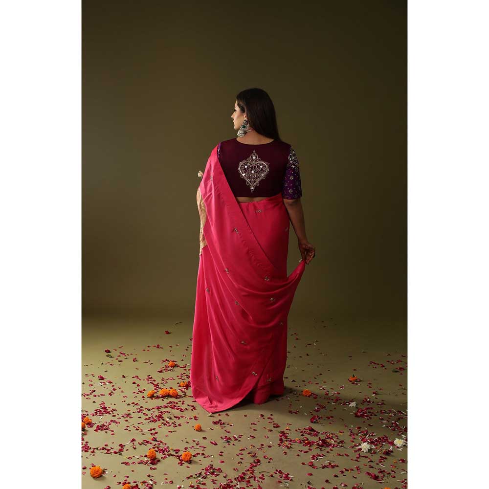 Arpita Sulakshana Pink Pre Stitched Blouse Saree with Stitched Blouse