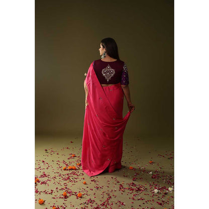 Arpita Sulakshana Pink Pre Stitched Blouse Saree with Stitched Blouse