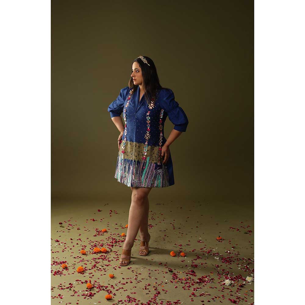 Arpita Sulakshana Electric Blue Hand Painted Mini Dress