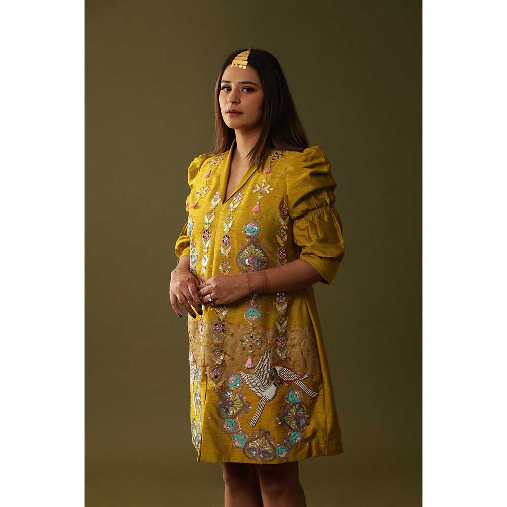 Arpita Sulakshana Mustard Handprinted Mini Dress