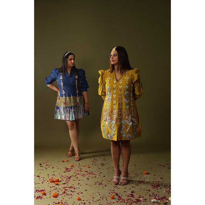 Arpita Sulakshana Mustard Handprinted Mini Dress