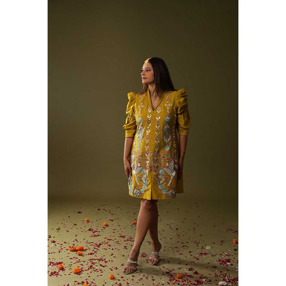 Arpita Sulakshana Mustard Handprinted Mini Dress