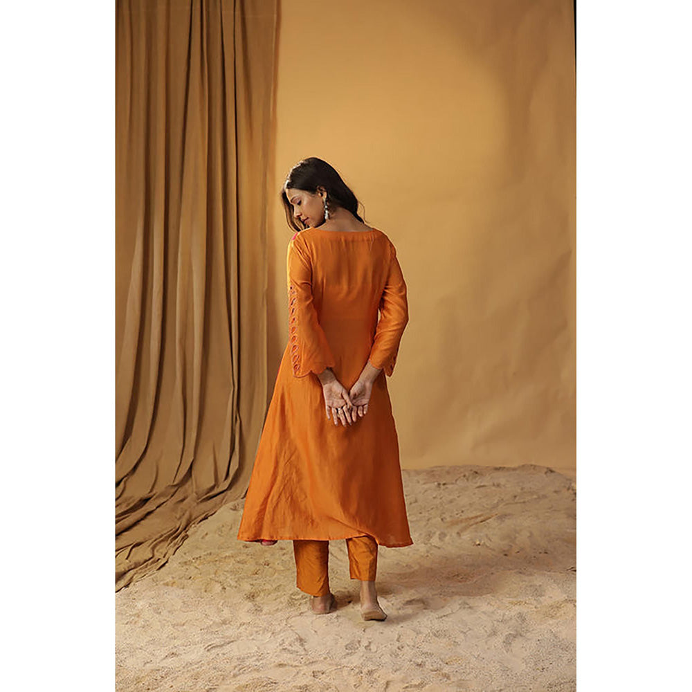 Arpita Sulakshana Orange Hand painted Chanderi Silk Suit Set