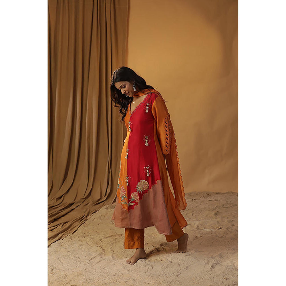 Arpita Sulakshana Orange Hand painted Chanderi Silk Suit Set