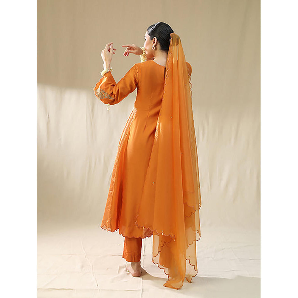 Arpita Sulakshana Orange Ambi A Line Kurta With Trousers And Dupatta
