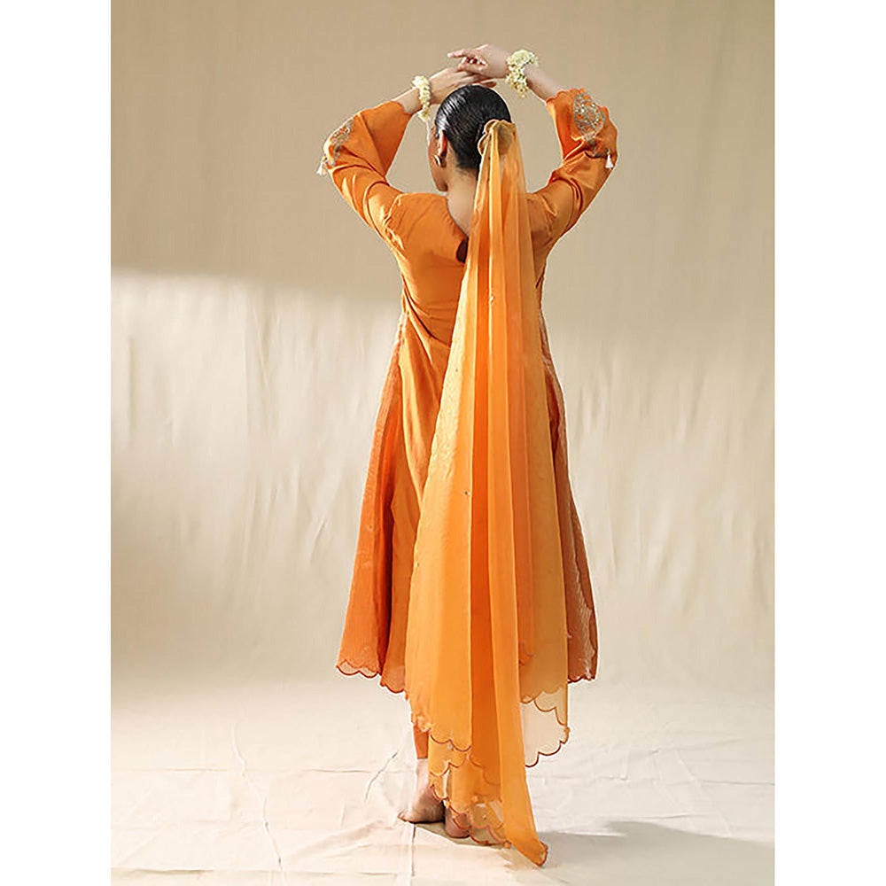 Arpita Sulakshana Orange Ambi A Line Kurta With Trousers And Dupatta