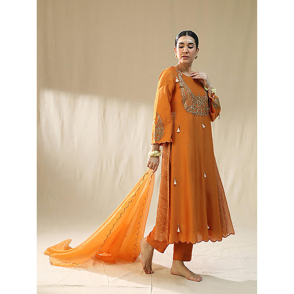 Arpita Sulakshana Orange Ambi A Line Kurta With Trousers And Dupatta