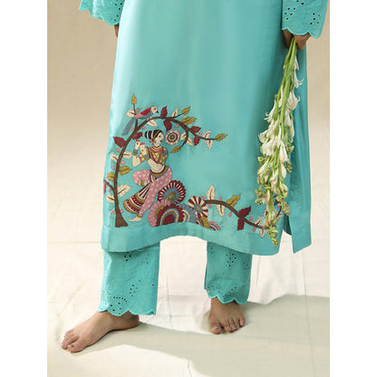 Arpita Sulakshana Sky Blue Hand Painted Kurta and Pants with Dupatta