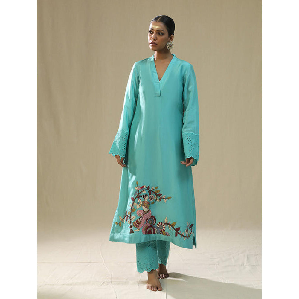 Arpita Sulakshana Sky Blue Hand Painted Kurta and Pants with Dupatta