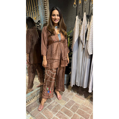 Arpita Sulakshana Brown Jacket Handpainted Co-Ord Set
