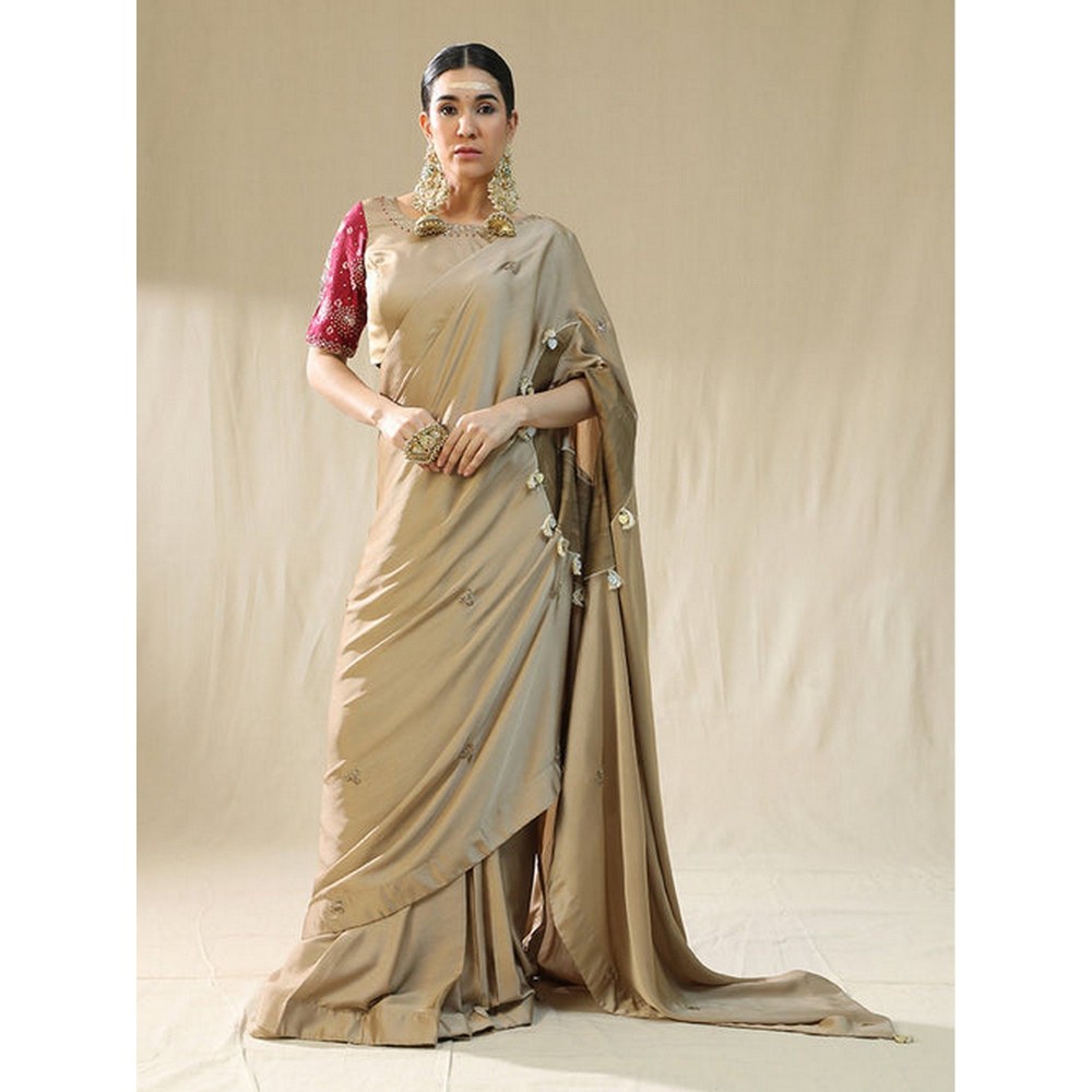 Arpita Sulakshana Golden Pre-Drape Saree with Unstitched Blouse