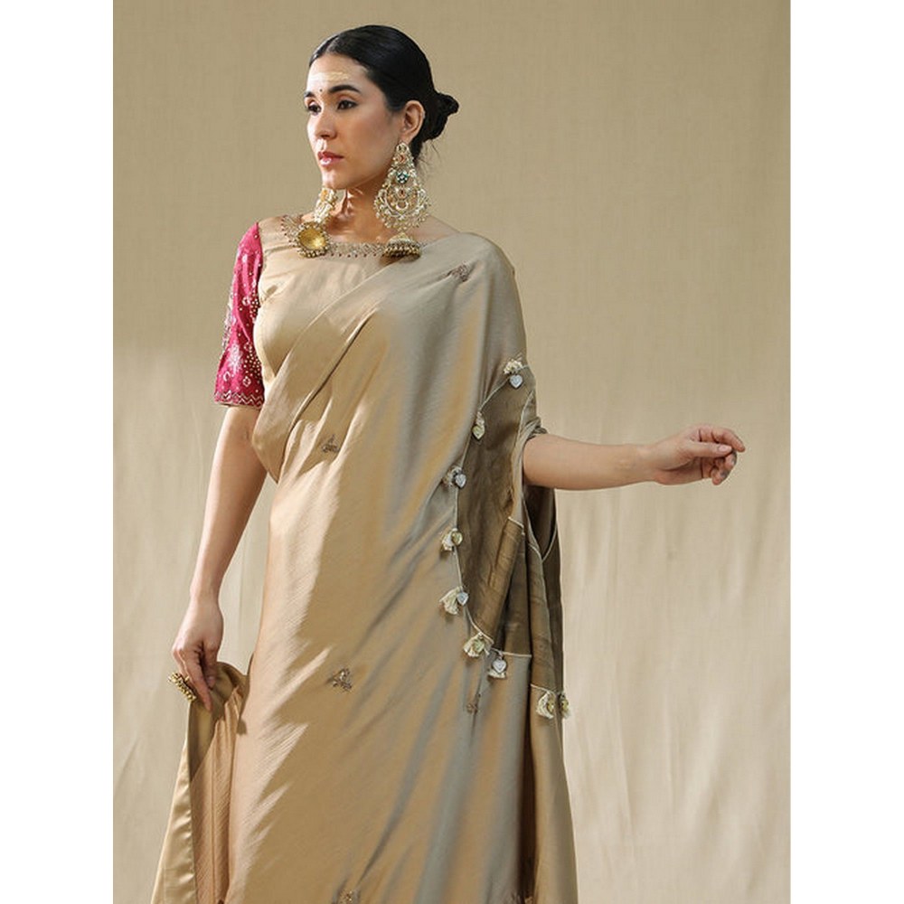 Arpita Sulakshana Golden Pre-Drape Saree with Unstitched Blouse