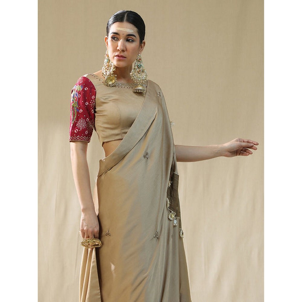 Arpita Sulakshana Golden Pre-Drape Saree with Unstitched Blouse