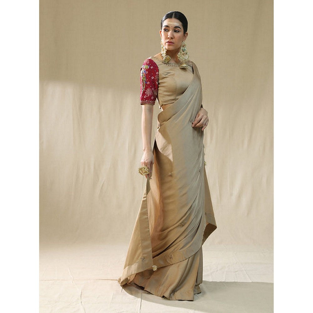 Arpita Sulakshana Golden Pre-Drape Saree with Unstitched Blouse