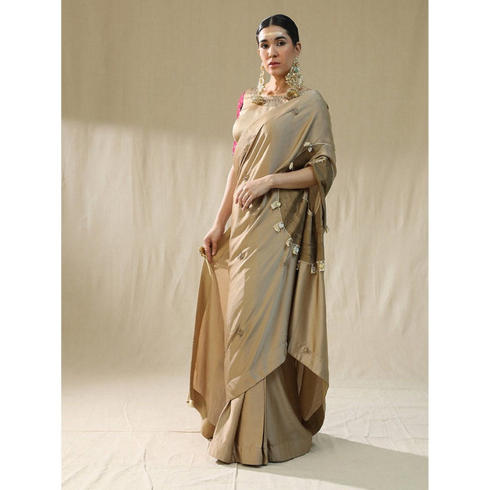 Arpita Sulakshana Golden Pre-Drape Saree with Unstitched Blouse