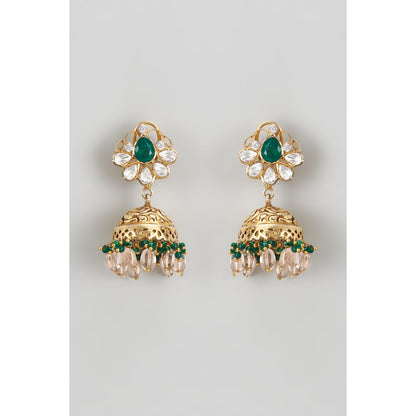 KARISA DESIGNS Sukhi Nakshi Moissanite Jhumkas with Beads And Stones