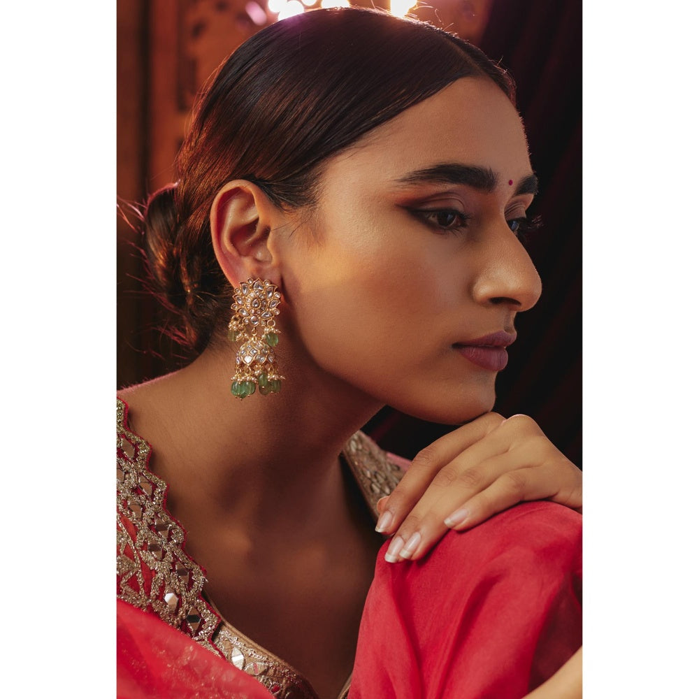 KARISA DESIGNS Chandrika Kundan Jhumkas with Pearls and Beads