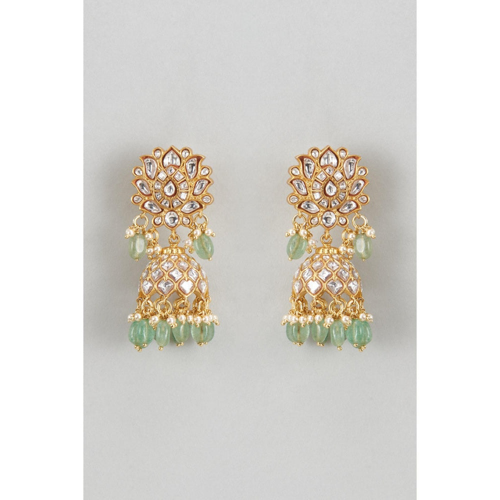 KARISA DESIGNS Chandrika Kundan Jhumkas with Pearls and Beads