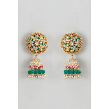 KARISA DESIGNS Phool Kundan Jhumkas with Pearls and Beads