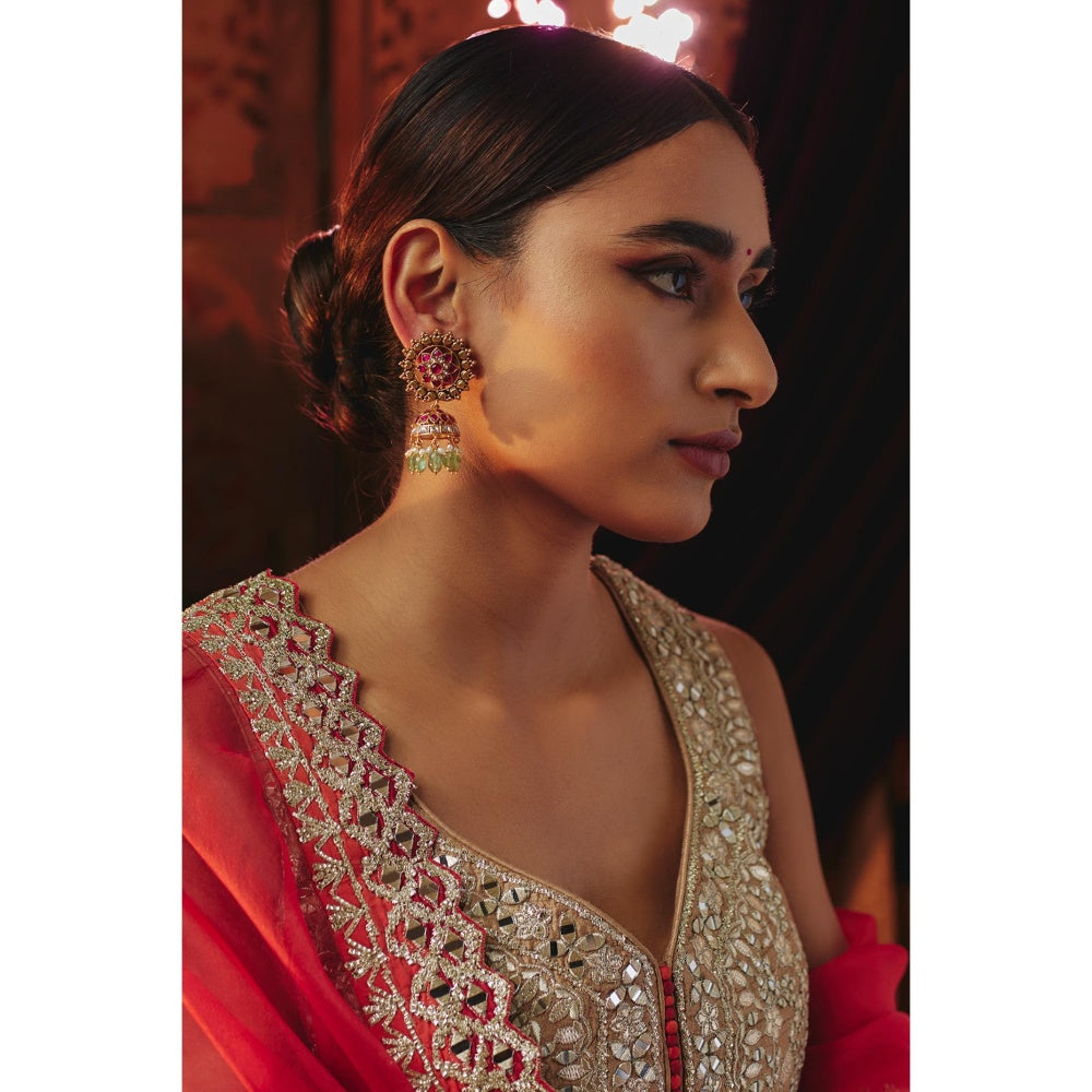 KARISA DESIGNS Surya Kundan Jhumkas with Pearls and Beads