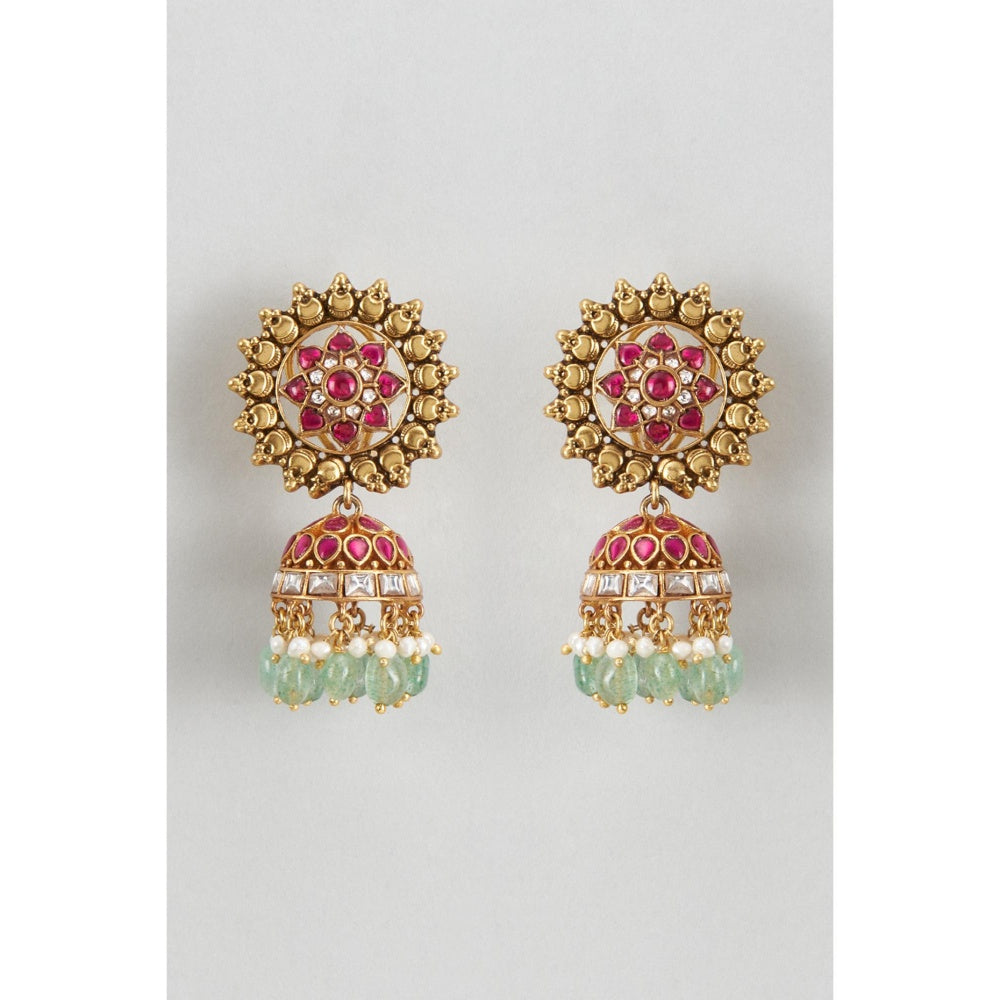 KARISA DESIGNS Surya Kundan Jhumkas with Pearls and Beads