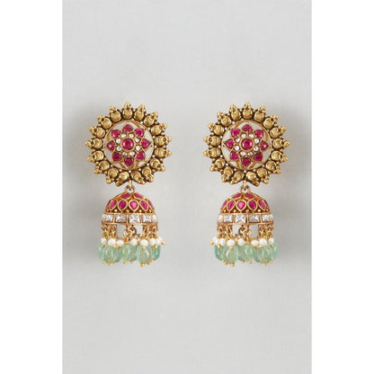 KARISA DESIGNS Surya Kundan Jhumkas with Pearls and Beads