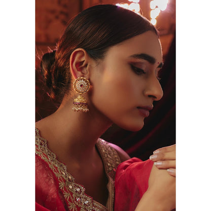 KARISA DESIGNS Adrika Nakshi Kundan Jhumkas and Pearls