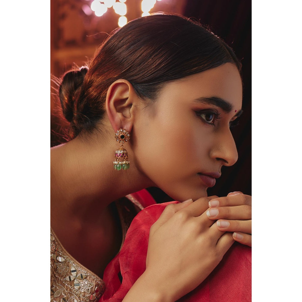KARISA DESIGNS Sia Kundan Jhumkas with Pearls and Beads