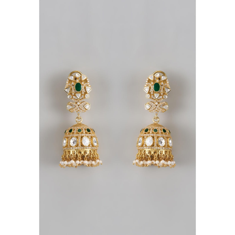 KARISA DESIGNS Meera Moissanite Jhumkas with Pearls