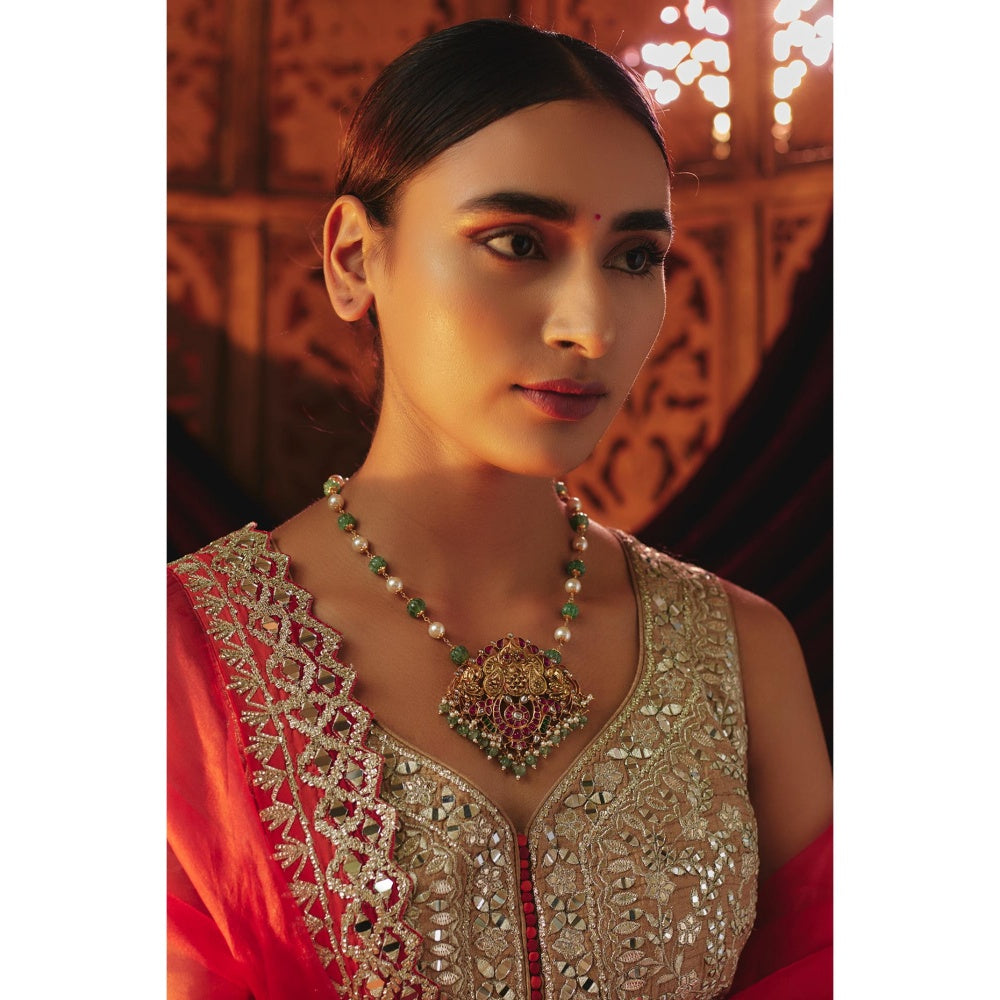 KARISA DESIGNS Gulnaz Kundan Pendent Necklace with Pearl Anad Beads