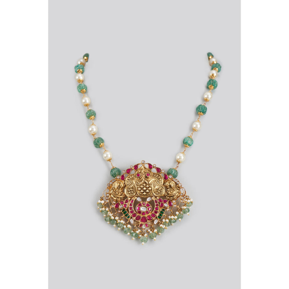 KARISA DESIGNS Gulnaz Kundan Pendent Necklace with Pearl Anad Beads
